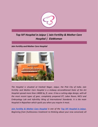 Top IVF Hospital in Jaipur | Jain Fertility & Mother Care Hospital | ElaWoman