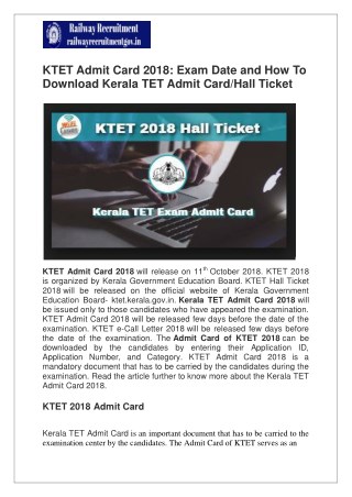 KTET Admit Card 2018: Exam Date and How To Download Kerala TET Admit Card/Hall Ticket