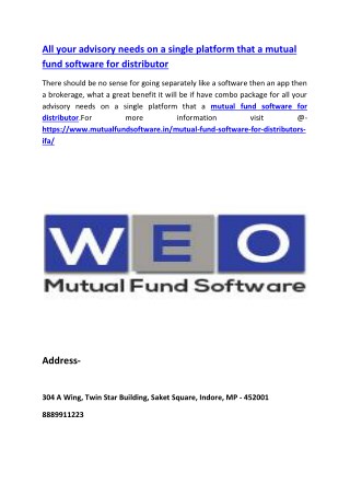 All your advisory needs on a single platform that a mutual fund software for distributor