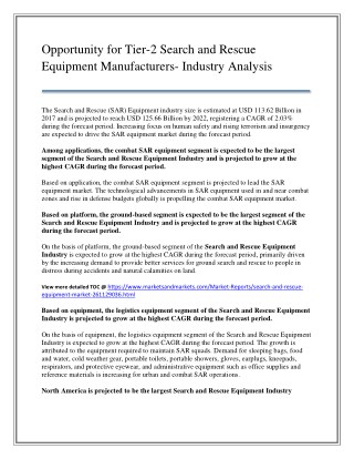 Opportunity for Tier-2 Search and Rescue Equipment Manufacturers- Industry Analysis, Market Size, Growth, Trends.