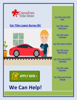 Car Title Loans Surrey BC - Canadian Title Store