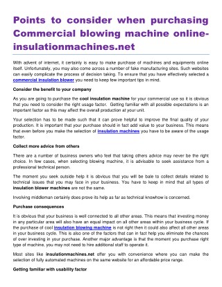 Points to consider when purchasing Commercial blowing machine online insulationmachines.net