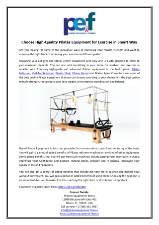 Choose High-Quality Pilates Equipment for Exercise in Smart Way