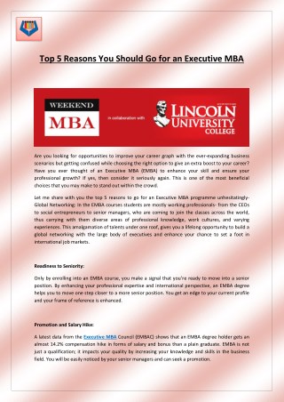Top 5 Reasons You Should Go for an Executive MBA