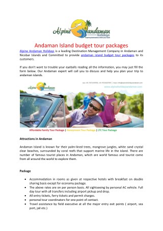 Andaman Island budget tour packages
