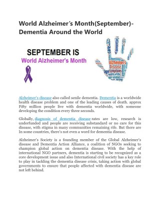 World Alzheimer’s Month(September)- Dementia Around the World