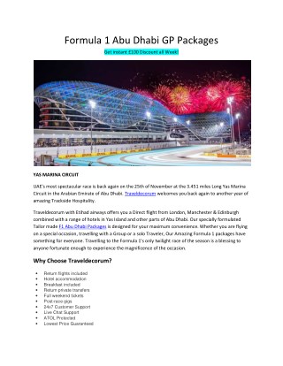 Abu Dhabi Grand Prix 2018 Packages