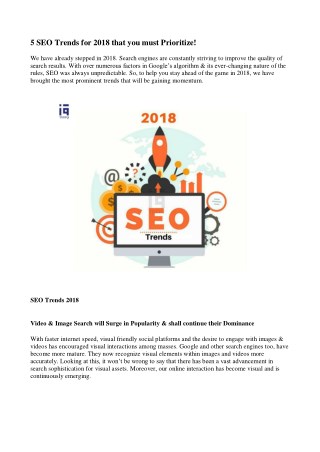 5 SEO Trends for 2018 that you must Prioritize!