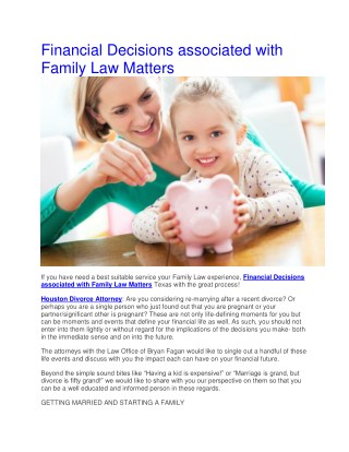 Financial Decisions associated with Family Law Matters