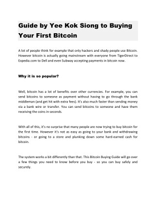 Guide by Yee Kok Siong to Buying Your First Bitcoin