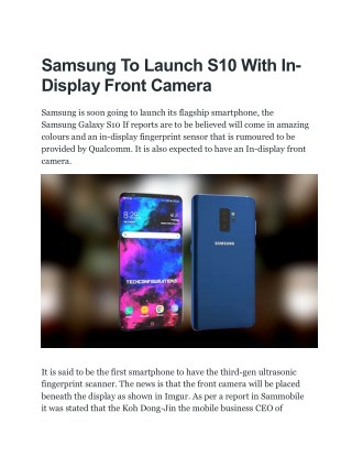 Samsung To Launch S10 With In-Display Front Camera