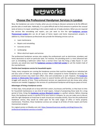Choose the Professional Handyman Services in London