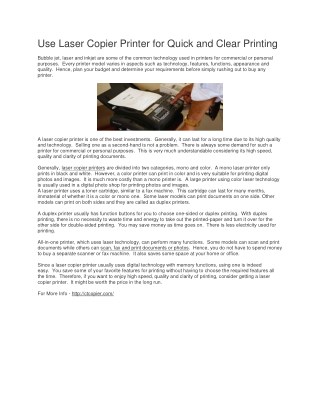 Use Laser Copier Printer for Quick and Clear Printing