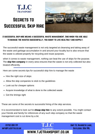 Secrets to Successful Skip Hire - TJC Transport