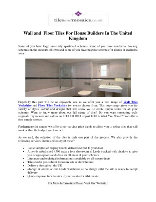 Wall and Floor Tiles For House Builders In The United Kingdom