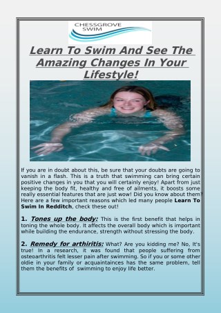 Learn To Swim And See The Amazing Changes In Your Lifestyle!