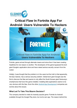 Critical Flaw In Fortnite App For Android: Users Vulnerable To Hackers