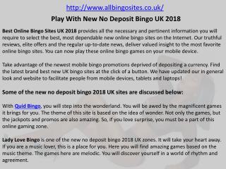 Play With New No Deposit Bingo UK 2018