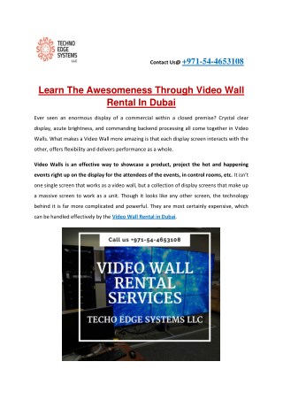 Learn The Awesomeness Through Video Wall Rental In Dubai
