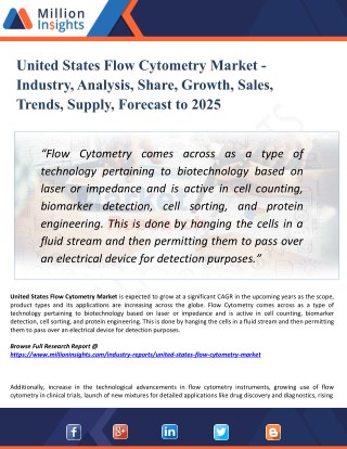 United States Flow Cytometry Market Trends, Growth, Type and Application, Manufacturers, Regions & Forecast to 2025