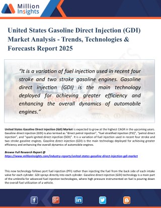 United States Gasoline Direct Injection (GDI) Market Report - Industry Outlook - Latest Development and Trends 2025