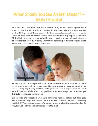 When Should You See An ENT Doctor? - Maitri Hospital