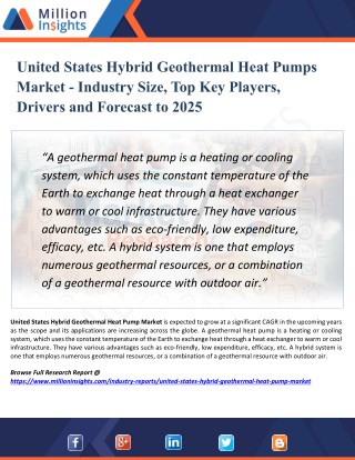 United States Hybrid Geothermal Heat Pumps Market Demand, Growth, Opportunities, Analysis and Global Forecast to 2025