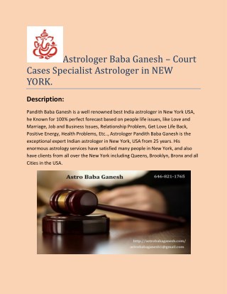 Astrologer Baba Ganesh – Court Cases Specialist Astrologer in NEW YORK.