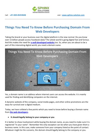 Things You Need To Know Before Purchasing Domain From Web Developers