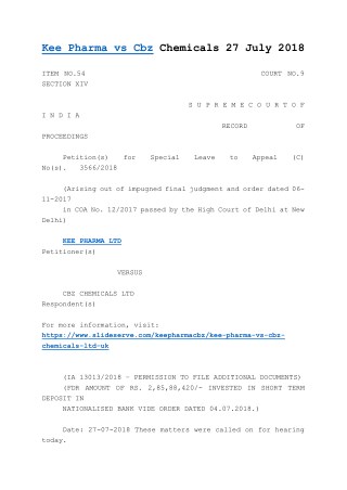 Kee Pharma vs Cbz Chemicals 27 July 2018