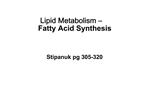 Lipid Metabolism Fatty Acid Synthesis Stipanuk pg 305-320