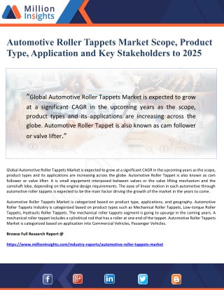 Automotive Roller Tappets Market Scope, Product Type, Application and Key Stakeholders to 2025
