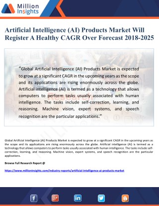 Artificial Intelligence (AI) Products Market Will Register A Healthy CAGR Over Forecast 2018-2025