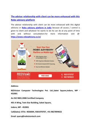Advisor relationship with client can be more enhanced with this Robo advisory platform