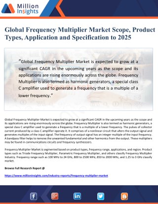 Global Frequency Multiplier Market Scope, Product Types, Application and Specification to 2025