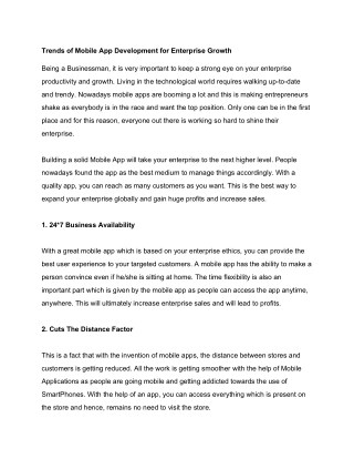 Trends of Mobile App Development for Enterprise Growth