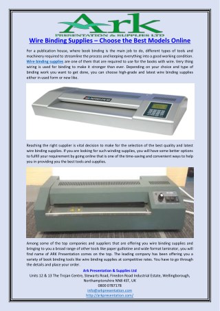 Wire Binding Supplies – Choose the Best Models Online