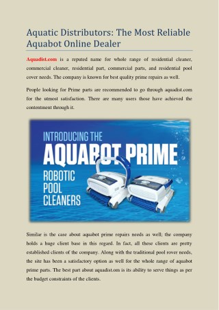 Approach Aquatic Distributors for Reliable Pool Cleaner