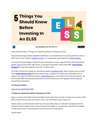 Indian Money Review - 5 Things You Should Know Before Investing In an ELSS