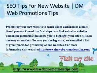 SEO Tips For New Website | DM Web Promotions Tips