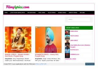 Latest Movie Songs Lyrics, Hindi Movie Songs Lyrics And Video at FILMYLYRICS.COM