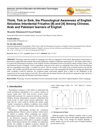 Think, Tink or Sink, the Phonological Awareness of English Voiceless Interdental Fricative [θ] and [ð] Among Chinese, Ar