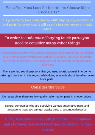 What You Must Look for in order to Choose Right Truck Parts?