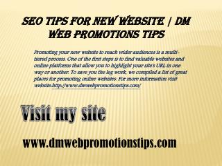 SEO Tips For New Website | DM Web Promotions Tips