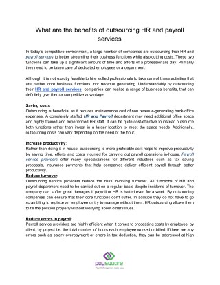 What are the benefits of outsourcing HR and payroll services