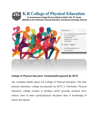 College of Physical Education Tamilnadu Recognized By NCTE