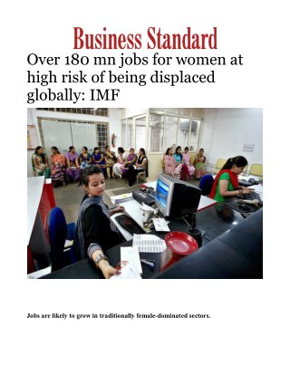Over 180 mn jobs for women at high risk of being displaced globally: IMF 