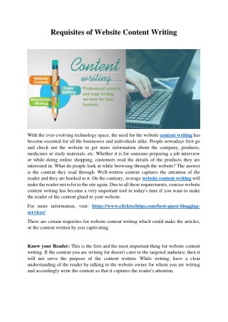 Requisites of Website Content Writing