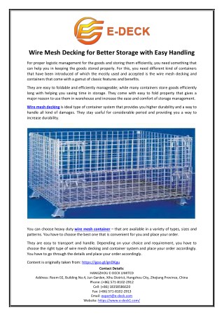 Wire Mesh Decking for Better Storage with Easy Handling