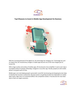 Top 8 Reasons to Invest in Mobile App Development for Business